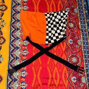 ORANGE CHECKERED CROP TOP